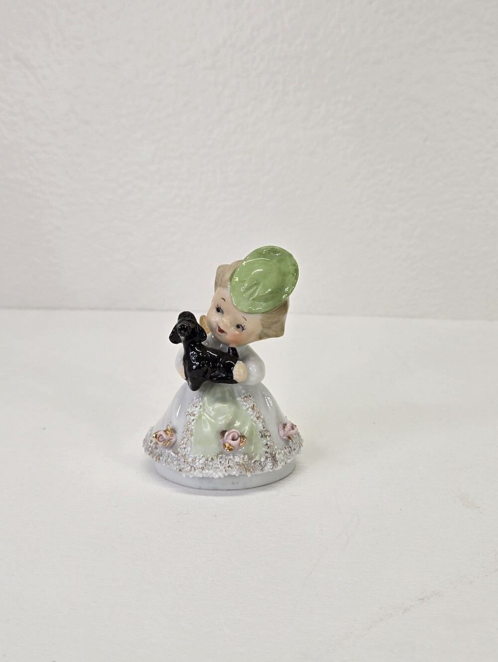 VTG 1950s Napco Spaghetti Angel Figurine Green Hat Black Scottie DoG MCM Rare